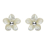 00126556 C W Sellors Sterling Silver White Mother of Pearl Tuberose Pansy Stud Earrings, E2152.