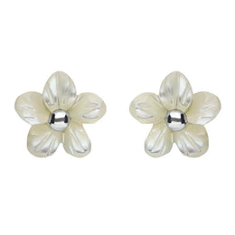 00126556 C W Sellors Sterling Silver White Mother of Pearl Tuberose Pansy Stud Earrings, E2152.