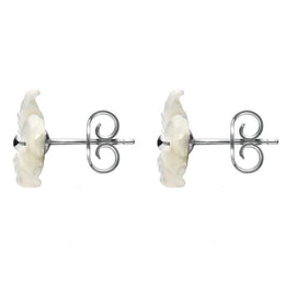 00126555 C W Sellors Sterling Silver White Mother of Pearl Large Tuberose Pansy Stud Earrings, E2153.