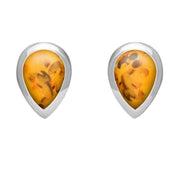 00068924 C W Sellors Sterling Silver Amber Dinky Teardrop Stud Earrings. E768