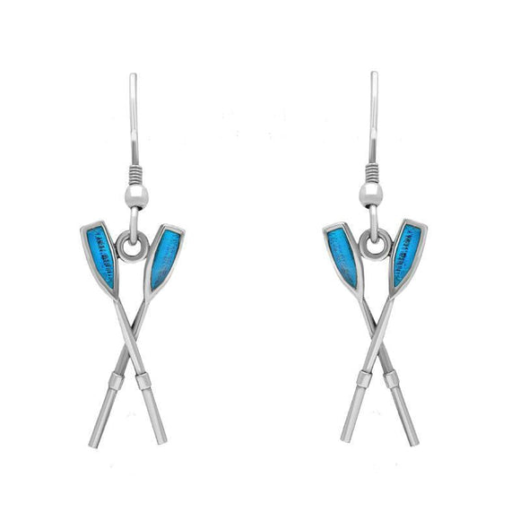 00073185 C W Sellors Sterling Silver Regatta Blue Oar Drop Earrings, E1506.