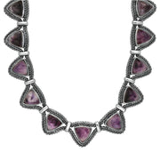 Sterling Silver Blue John Foxtail Triangular Seventeen Stone Necklace. n965.