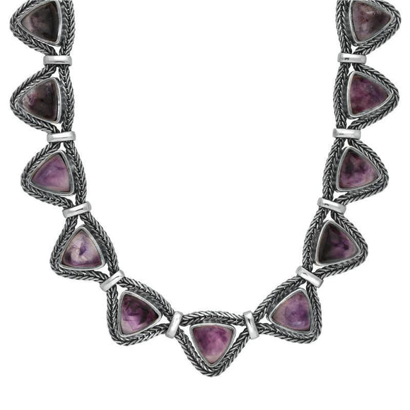 Sterling Silver Blue John Foxtail Triangular Seventeen Stone Necklace. n965.