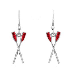 00073186 C W Sellors Sterling Silver Regatta Red Oar Drop Earrings, E1507.