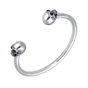 00090942 C W Sellors Sterling Silver Whitby Jet Medium Skull Torc Bangle. B849