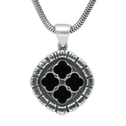 00112597 C W Sellors Sterling Silver Whitby Jet Whitby Abbey Small Window Framed Cushion Necklace, P2454.