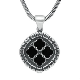 00112597 C W Sellors Sterling Silver Whitby Jet Whitby Abbey Small Window Framed Cushion Necklace, P2454.