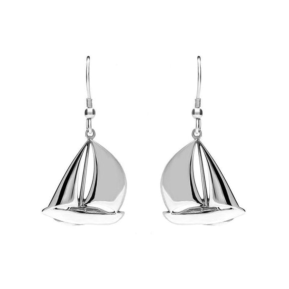 00073180 C W Sellors Sterling Silver Regatta Small Sail Boat Drop Earrings, E1386.