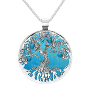 Sterling Silver Turquoise Large Round Tree Of Life Necklace P3353
