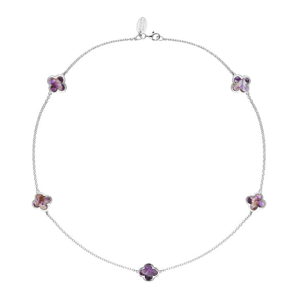 Sterling Silver Blue John Bloom Four Leaf Clover Long Necklace