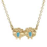 18ct Yellow Gold Turquoise Two Sheep Necklace, N1142.
