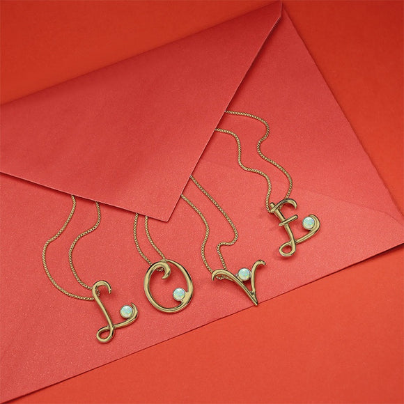 18ct Yellow Gold Opal Love Letters Initial T Necklace