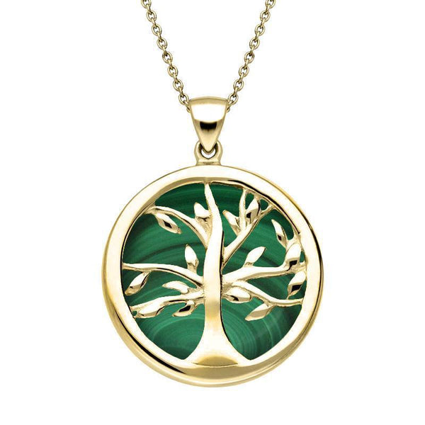 Yellow Gold¬†Malachite Medium Round Tree of Life Necklace, P3441