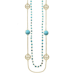 Yellow Gold Turquoise Flore Filigree Row Necklace, N1130