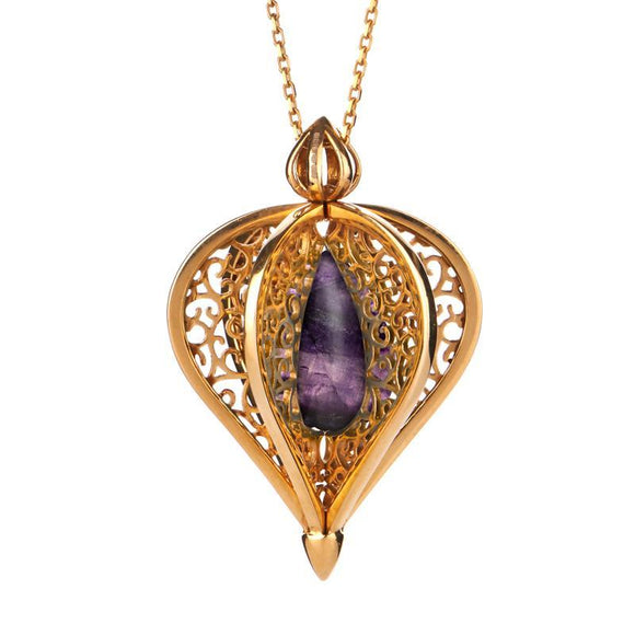 Yellow Gold Vermeil Blue John Flore Filigree Droplet Necklace P2330C