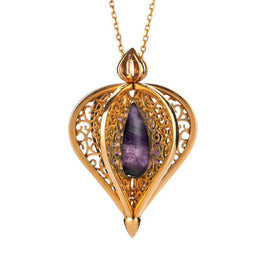 Yellow Gold Vermeil Blue John Flore Filigree Droplet Necklace P2330C