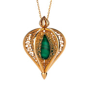 Yellow Gold Vermeil Malachite Flore Filigree Droplet Necklace P2330C