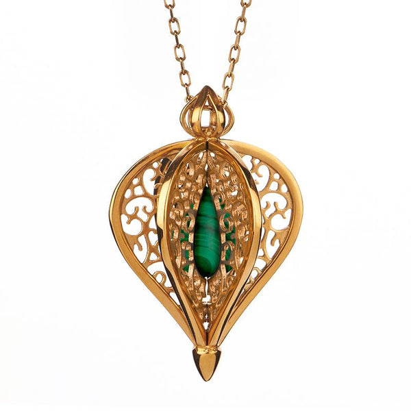 Yellow Gold Vermeil Malachite Flore Filigree Small Necklace P2338C
