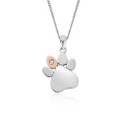 Clogau Paw Print White Topaz Sterling Silver Necklace 3SPWP0225