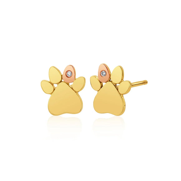 Clogau Paw Prints On My Heart 9ct Gold Diamond Stud Earrings, GPWP0365