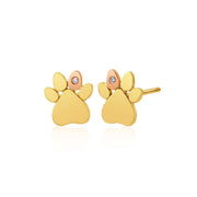 Clogau Paw Prints On My Heart 9ct Gold Diamond Stud Earrings, GPWP0365