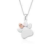 Clogau Paw Prints On My Heart Sterling Silver April Birthstone CZ Necklace, 3SPWP0674