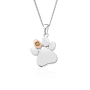 Clogau Paw Prints On My Heart Sterling Silver August Birthstone Peridot Necklace, 3SPWP0678