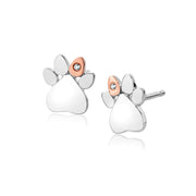 Clogau Paw Prints on My Heart Sterling Silver Diamond Stud Earrings, 3SPWP0616