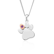 Clogau Paw Prints On My Heart Sterling Silver February Birthstone Amethyst Necklace, 3SPWP0672