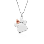 Clogau Paw Prints On My Heart Sterling Silver January Birthstone Garnet Necklace, 3SPWP0671