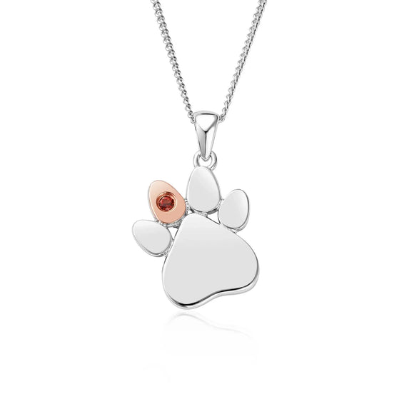 Clogau Paw Prints On My Heart Sterling Silver January Birthstone Garnet Necklace, 3SPWP0671
