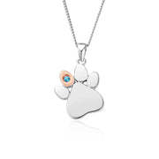 Clogau Paw Prints On My Heart Sterling Silver January Birthstone Topaz Necklace, 3SPWP0682