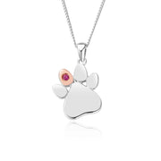 Clogau Paw Prints On My Heart Sterling Silver July Birthstone Ruby Necklace, 3SPWP0677
