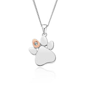 Clogau Paw Prints On My Heart Sterling Silver March Birthstone Aquamarine Necklace, 3SPWP0673