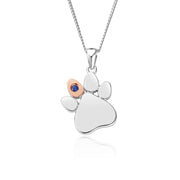 Clogau Paw Prints On My Heart Sterling Silver September Birthstone Blue Agate Necklace, 3SPWP0679