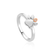 Clogau Paw Prints On My Heart Sterling Silver White Topaz Ring, 3SPWP0649