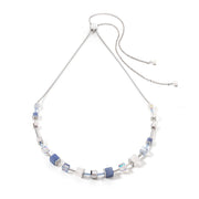Coeur De Lion GeoCUBE Precious Blue Silver Adjustable Necklace, 5074100700