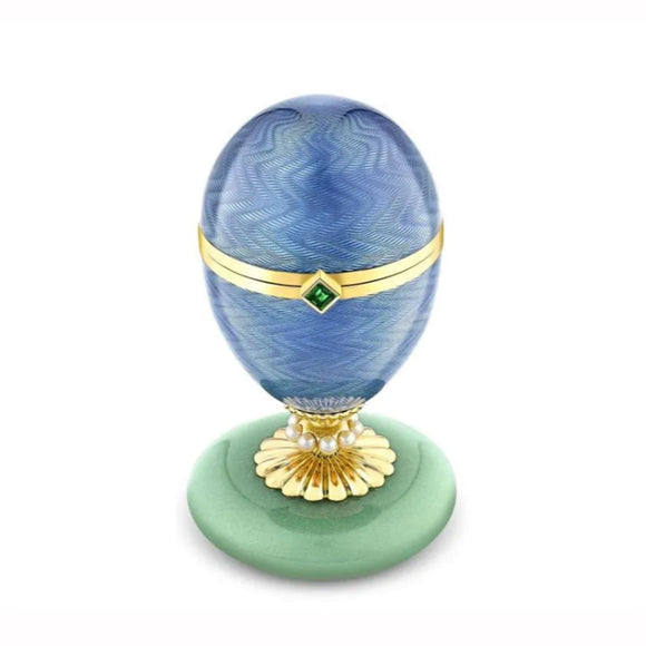 Faberge Heritage 18ct Yellow Gold Blue Guilloche Enamel Limited Edition Egg Objet with Water Lily Surprise 1922DA3188._2