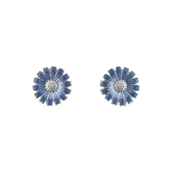 Georg Jensen Daisy Sterling Silver Blue Enamel Stud Earrings, 20001544