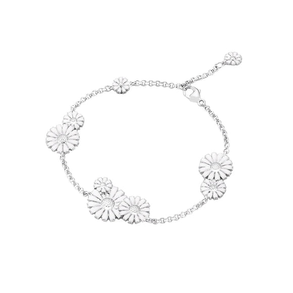Georg Jensen Daisy Sterling Silver White Enamel Cluster Bracelet