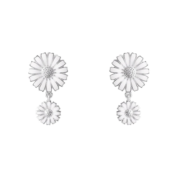Georg Jensen Daisy Sterling Silver White Enamel Double Earrings 20001542
