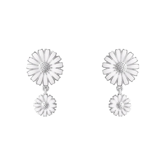 Georg Jensen Daisy Sterling Silver White Enamel Double Earrings 20001542