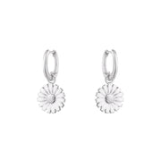 Georg Jensen Daisy Sterling Silver White Enamel Hoop Earrings