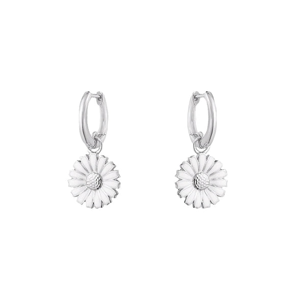 Georg Jensen Daisy Sterling Silver White Enamel Hoop Earrings