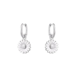 Georg Jensen Daisy Sterling Silver White Enamel Hoop Earrings