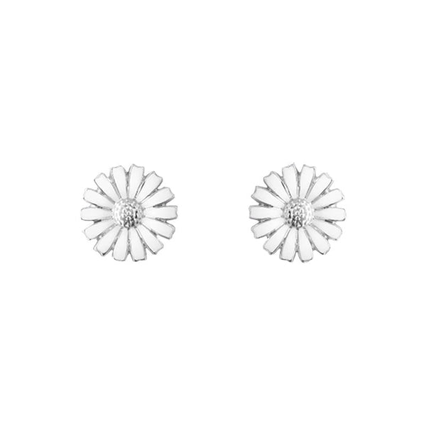 Georg Jensen Daisy Sterling Silver White Enamel Stud Earrings