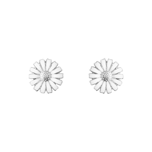Georg Jensen Daisy Sterling Silver White Enamel Stud Earrings