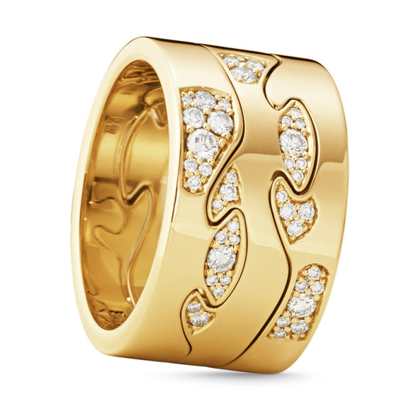 Georg Jensen Fusion 18ct Yellow Gold Diamond Pave Three Piece Ring AA Centre AB, Fusion-20001059-20001061-20001060.