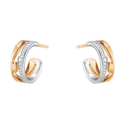 Georg Jensen Fusion 18ct Rose and White Gold Diamond Pave Hoop Earrings, 20001151.