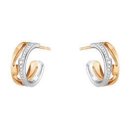 Georg Jensen Fusion 18ct Rose and White Gold Diamond Pave Hoop Earrings, 20001151.